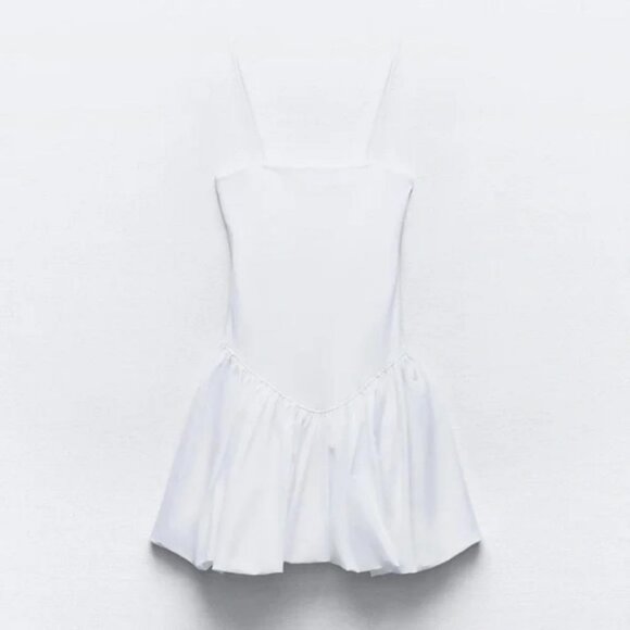 ZARA MIXED RIB POPLIN BALLOON DRESS - Picture 4 of 8